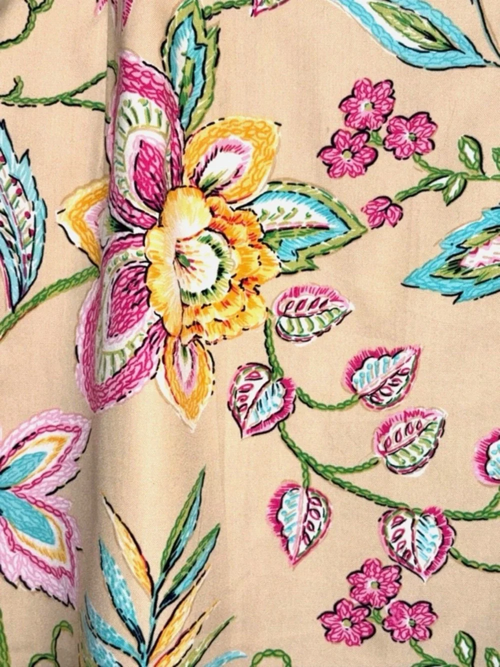 Talbots Petites 2P Floral A-Line Skirt Tropical Tan Pink Teal